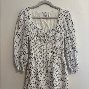 White Mini Dress with Navy Blue Dot Print